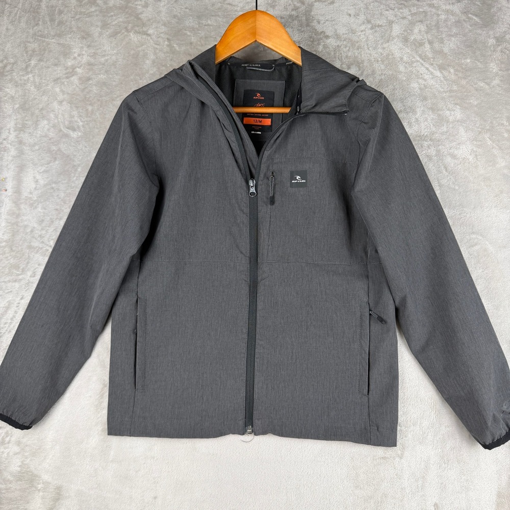 Rip Curl Kids Anti Series Jacket Charcoal Gray Hooded Full Zip Size 12 M
